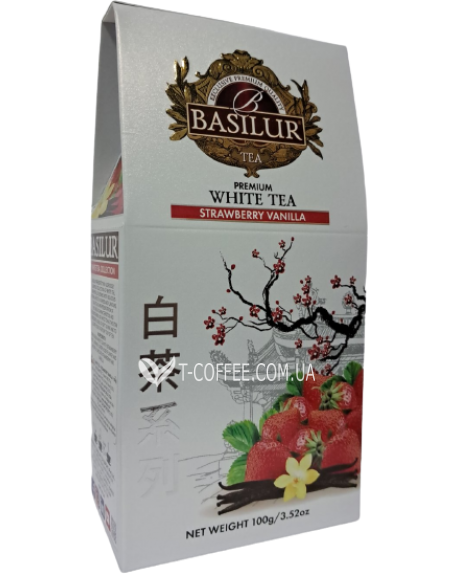 Чай BASILUR Strawberry Vanilla Полуниця та Ваніль - Білий чай 100 г к/п (4792252945166)