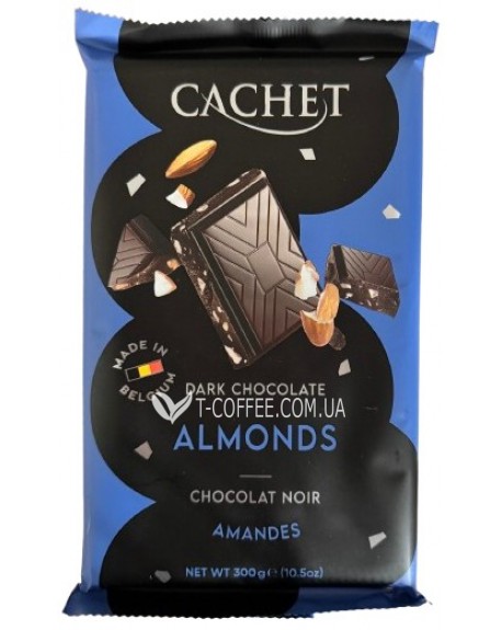 Шоколад CACHET Dark Chocolate Almonds Чорний Мигдаль 300 г (5412956216445)