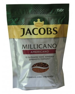 Кава JACOBS Millicano Americano цільнозернова розчинна 150 г економ. пак. (8714599101575)
