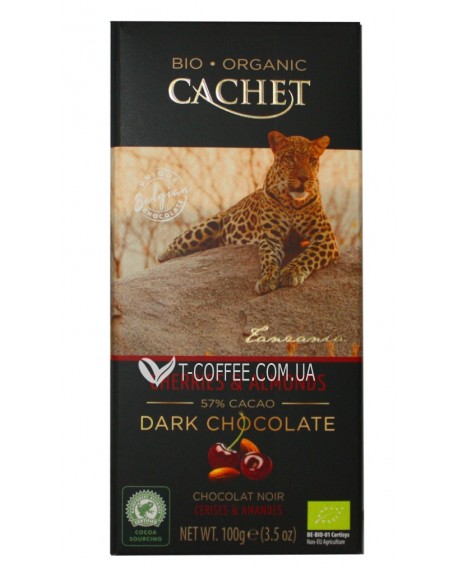 Шоколад CACHET Bio Organic Dark Chocolate Cherries Almonds Чорний Вишня Мигдаль 100 г (5412956213451)