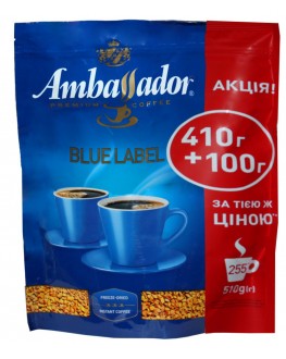Кава AMBASSADOR Blue Label розчинна 410 г + 100 г економ.пак. (8719325224245)
