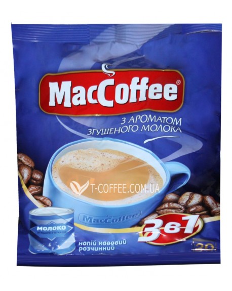 Кава MACCOFFEE 3в1 Condensed Milk Згущене Молоко розчинна 20 х 18 г економ.пак. (8887290145312)