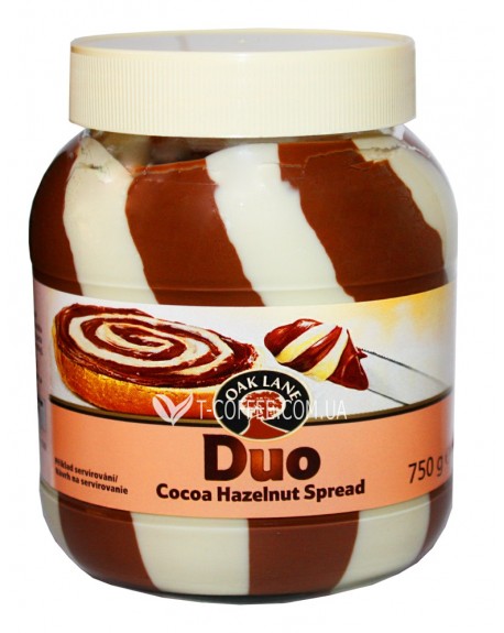 Шоколадно-горіхова паста OAK LANE Duo Cocoa Huzelnut Spread 750 г скл. б. (5051701066999)