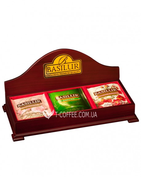 Скринька для чаю відкрита BASILUR Wooden Boxes 3 відділення