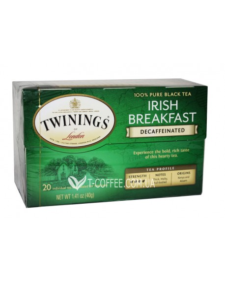 Чай TWININGS Irish Breakfast Decaffeinated Ірландський сніданок без кофеїну 20 х 2 г (070177175405)