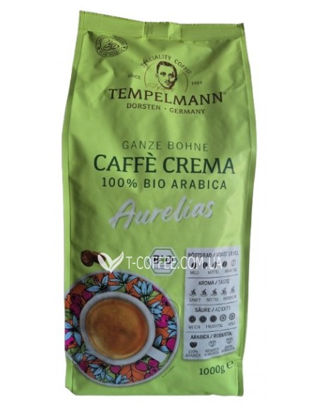 Кава Tempelmann Aurelias С.Сrema 100% BIO Arabica зернова 1 кг (4006406209999)