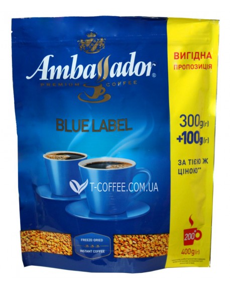 Кава AMBASSADOR Blue Label розчинна 300 г + 100 г економ.пак. (8719325224184)