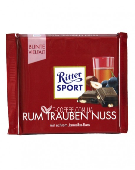 Шоколад RITTER SPORT Rum Trauben Nuss Молочний Ром Родзинки Фундук 100 г