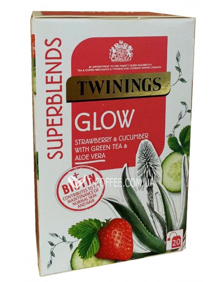 Чай TWININGS Glow (Strawberry Cucumber Aloe Vera) Сяйво (Полуниця Огірок Алое Вера) 20 х 1,5 г 