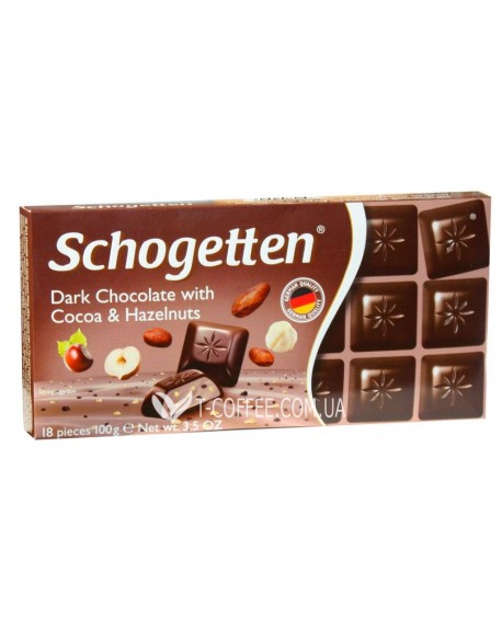 Шоколад SCHOGETTEN Dark Chocolate Cocoa Hazelnuts Чорний Какао Фундук 100 г (4000415004408)