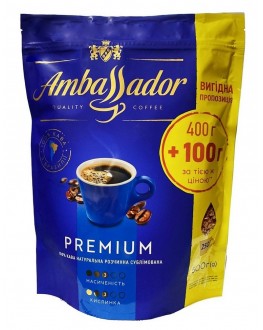 Кава AMBASSADOR Premium розчинна 400 г + 100 г економ.пак.