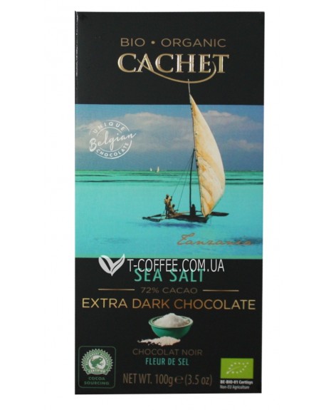 Шоколад CACHET Bio Organic Extra Dark Chocolate Sea Salt Екстра Чорний Сіль 72% какао 100 г (5412956213437)