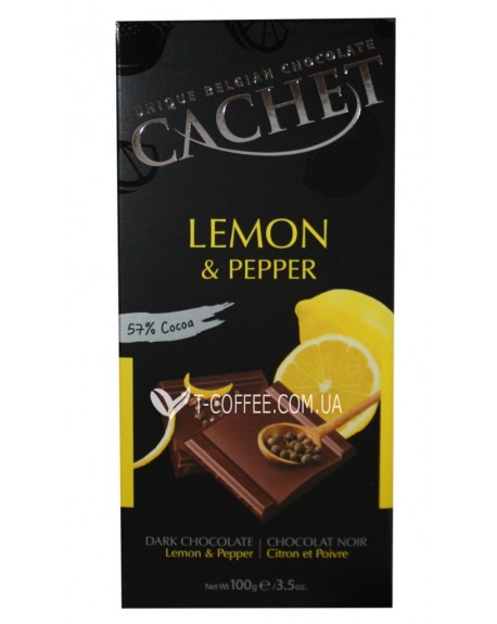 Шоколад CACHET Dark Chocolate Lemon Pepper Черный Лимон Перец 100 г (5412956214533)