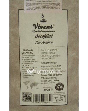 Кава VIVENT Decafeine зернова 400 г (3071473968644) фото