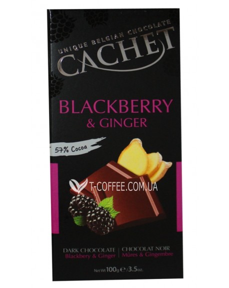 Шоколад CACHET Dark Chocolate Blackberry Ginger Чорний Ожина Імбир 100 г (5412956214540)