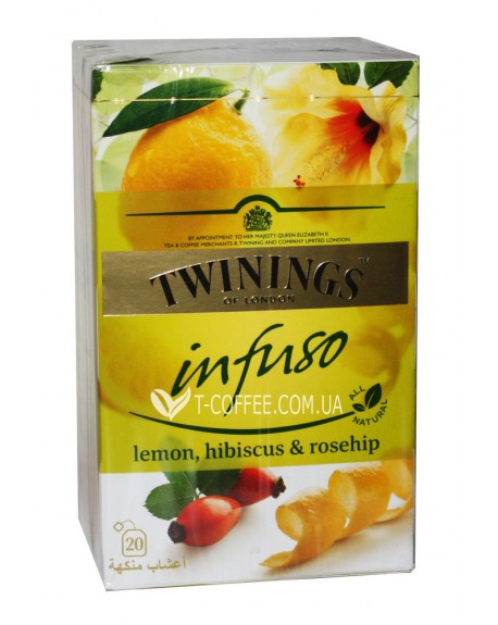 Чай TWININGS Infuso Lemon Hibiscus Rosehip Лимон Гібіскус Шипшина 20 х 2 г (070177177669)