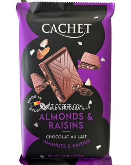 Шоколад CACHET Milk Chocolate Almonds Raising Молочний Мигдаль Родзинки 300 г (5412956216476)