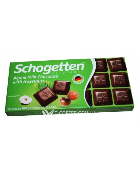Шоколад SCHOGETTEN Alpine Milk Chocolate with Hazelnuts Молочний Альпійський з Фундуком 100 г (4000607851001)