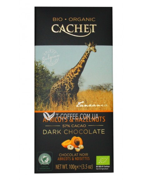 Шоколад CACHET Bio Organic Dark Chocolate Apricots Hazelnuts Чорний Абрикос Лісовий Горіх 100 г (5412956213468)