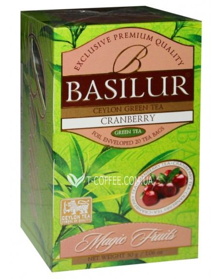 Чай BASILUR Cranberry Журавлина Зелений - Чарівні Фрукти 20 х 1,5 г (4792252935570)