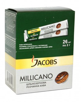 Кава JACOBS Millicano цільнозернова розчинна в стіках 26 х 2 г (4820206290168)