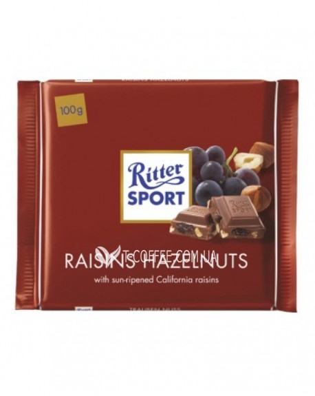 Шоколад RITTER SPORT Raisins Hazelnuts Молочний Родзинки Фундук 100 г (4000417022004)