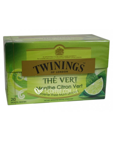Чай TWININGS The Vert Menthe Citron Vert Зелений М’ята Лайм 20 х 1,5 г (5055953902364)